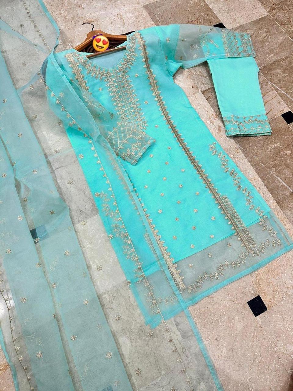 3 Pcs Women's Stitched Embroidered Suit