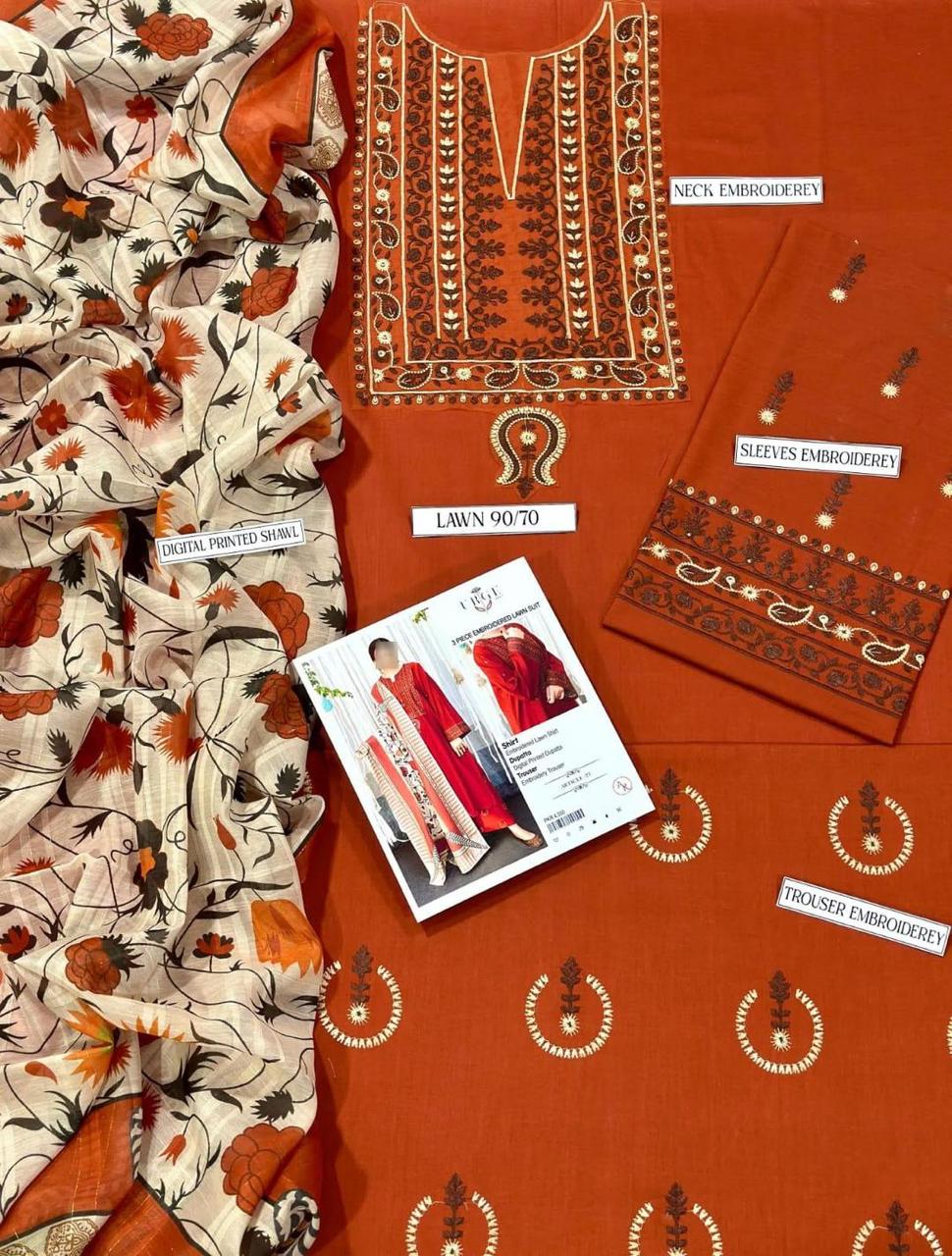 3 Pcs Women's Unstitched Embroidered Suit