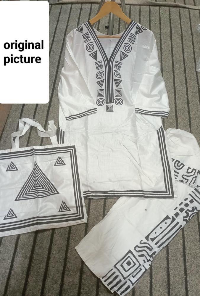 2 Pcs Women's Stitched Linen Printed Shirt And Trouser With Bag