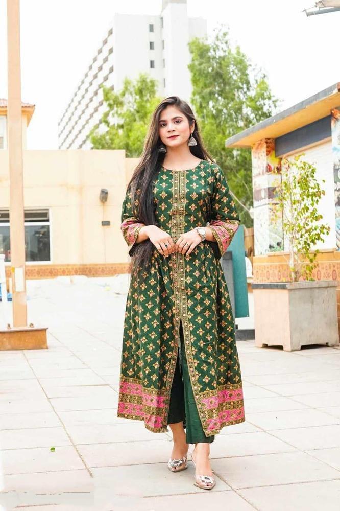 2 Pcs Women’s Stitched Katan Silk Printed Maxi