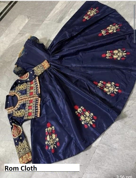 3 Pcs Women's Stitched Fancy Katan Silk Embroidered Maxi