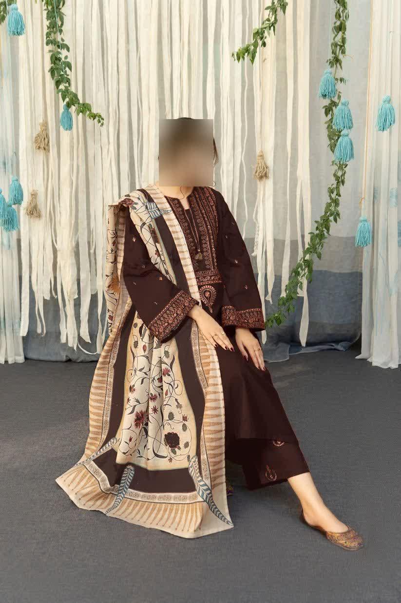 3 Pcs Women's Unstitched Embroidered Suit