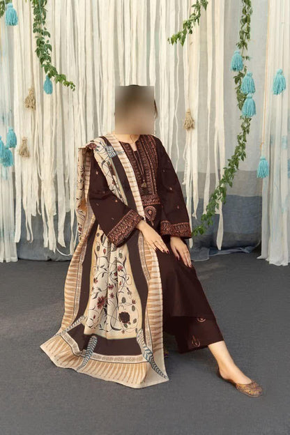 3 Pcs Women's Unstitched Embroidered Suit
