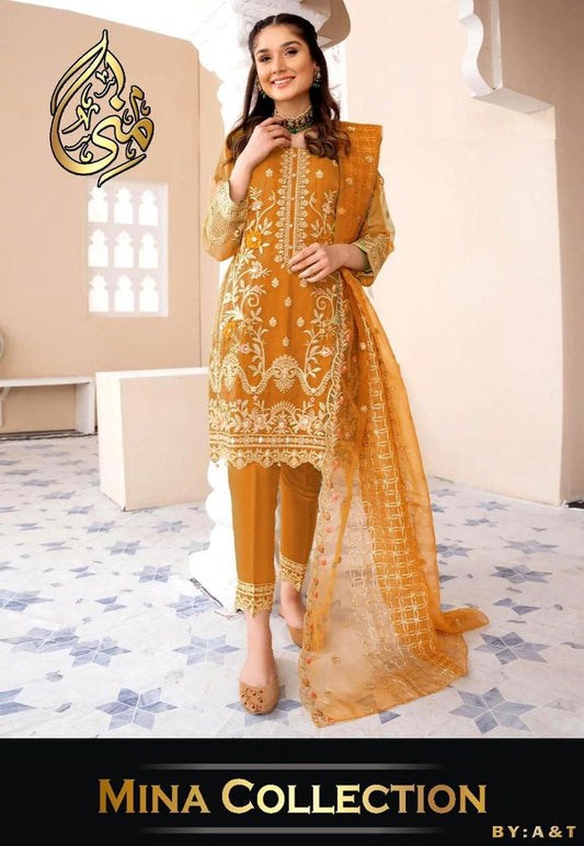 3 Pcs Women's Stitched Embroidered Suit