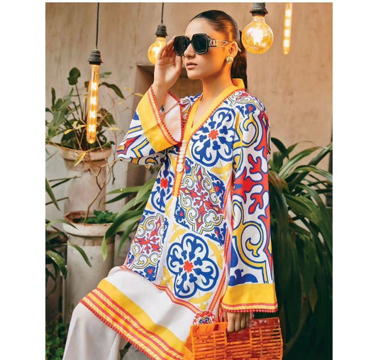 2 Pcs -Stylish Women's Stitched Printed Khaddar Shirt and Trouser Set