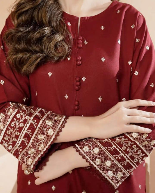 2 Pcs Women's Unstitched Embroidered Suit