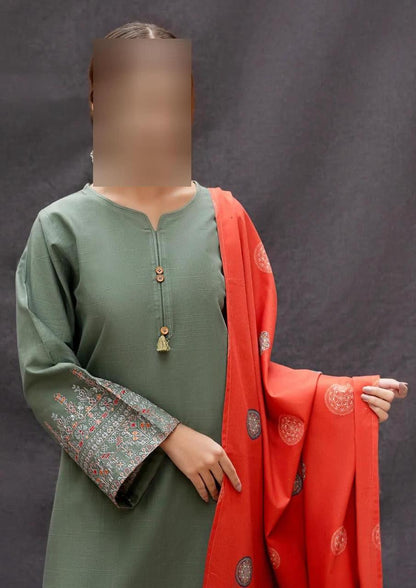 3 Pcs Women's Unstitched Embroidered Suit