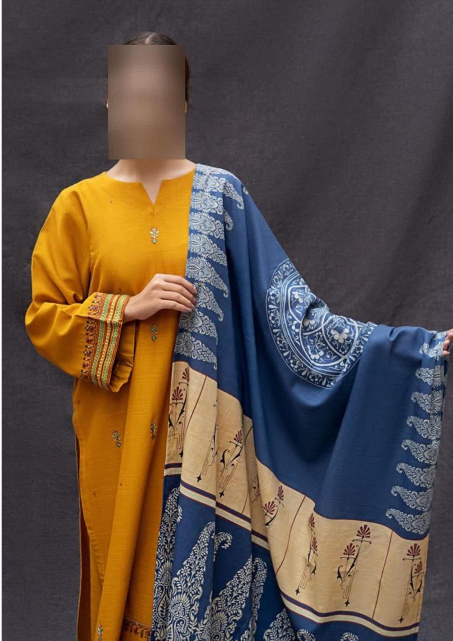 3 Pcs Women's Unstitched Embroidered Suit