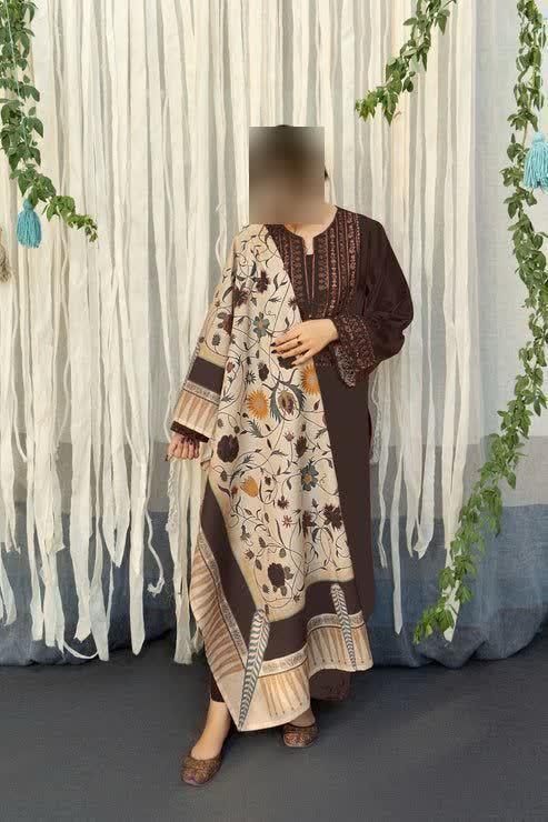 3 Pcs Women's Unstitched Embroidered Suit